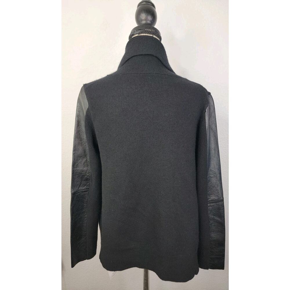 AllSaints Lucia Merino Wool And Leather Cardigan Sz M Relaxed Fit Black - Picture 8 of 14